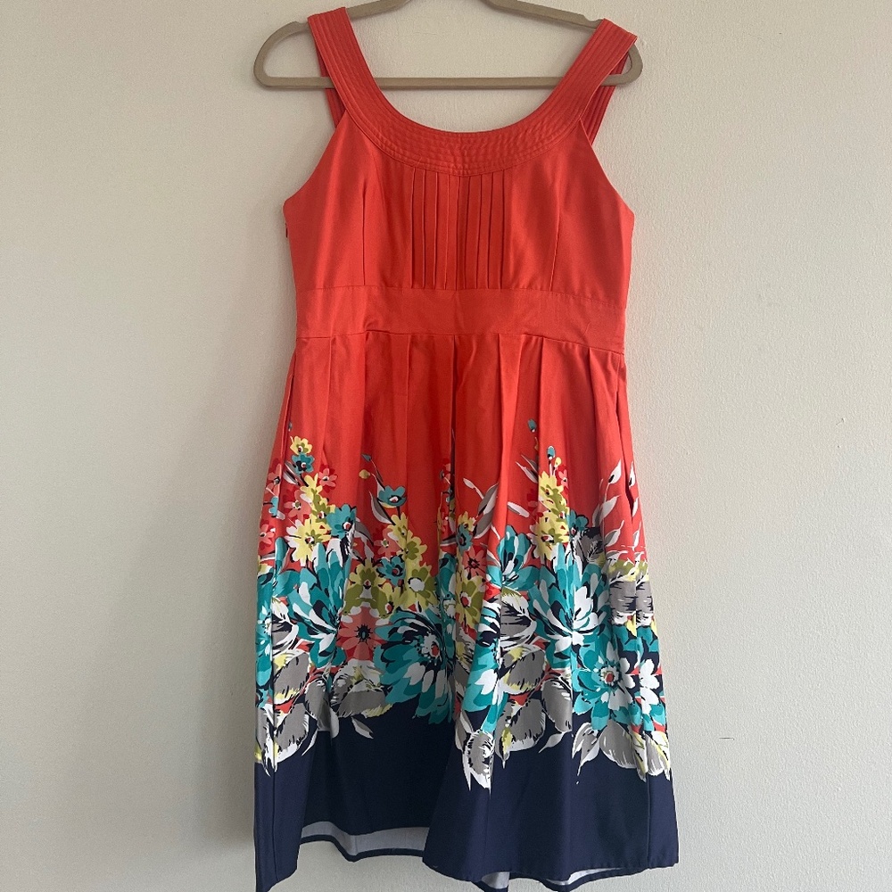 Spense Coral Floral Fit & Flare Sleeveless Dress (Size 8)